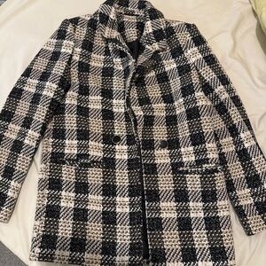 Elegant Black and White Checkered Women's Blazer